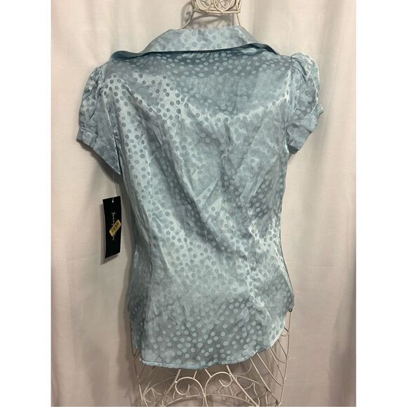 NEW WITH TAGS Savoy Taylors BLUE WOMEN SILK SHORT Sleeve Blue Button Up Shirt BL - Picture 4 of 5
